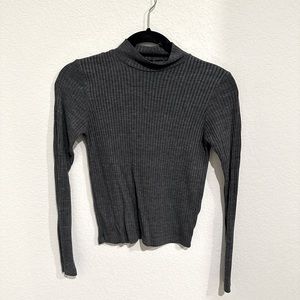 Topshop Grey Ribbed Mock Neck Top